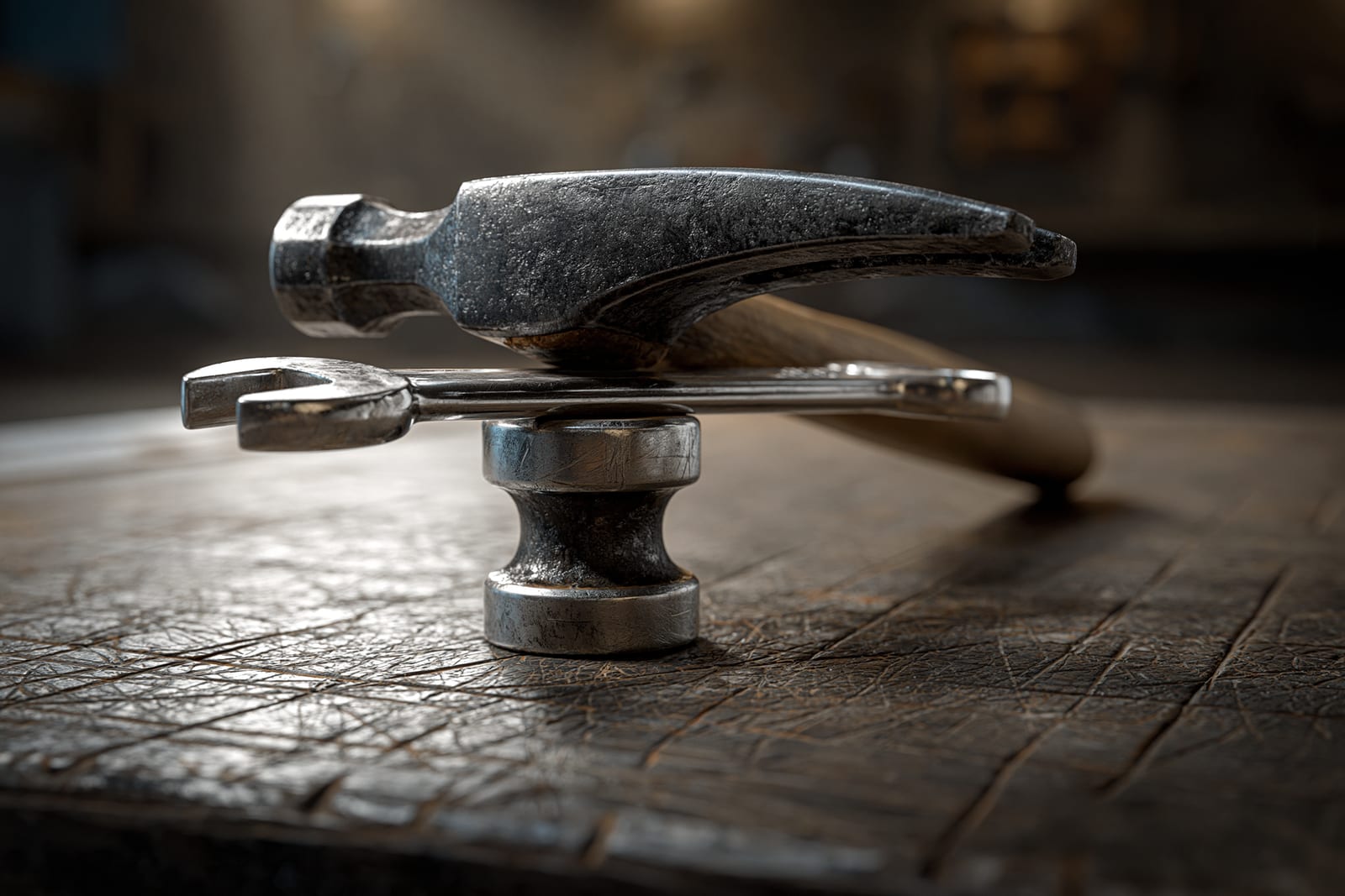 A blacksmith's hammer and tongs resting on the anvil